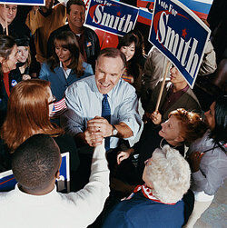 People at a political campaign as examples of guilt by association