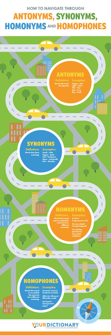 antonyms synonyms homonyms homophones infographic
