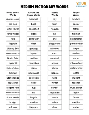 Medium Pictionary Word List