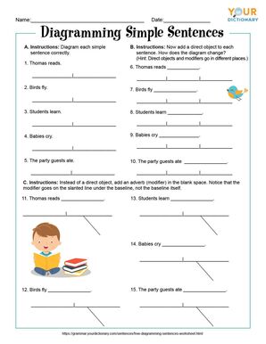 Diagramming Simple Sentences Printable Worksheet