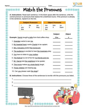 Match the Pronouns Printable Worksheet