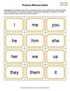 Pronoun Memory Game