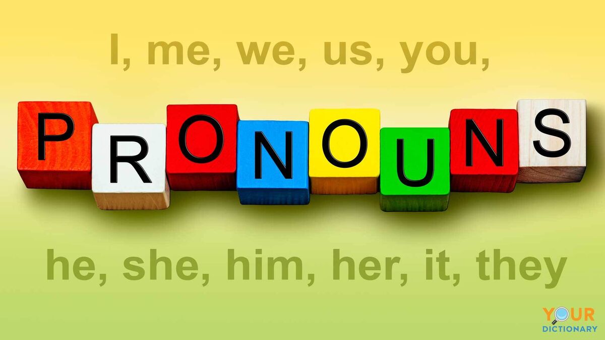 pronoun examples and word on alphabet blocks