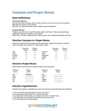 common and proper nouns worksheet