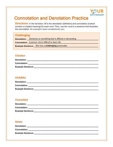 connotation and denotation practice worksheet