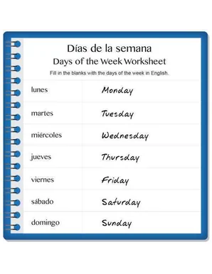English days of the week worksheet answer key