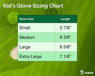 Kid's golf glove sizing chart