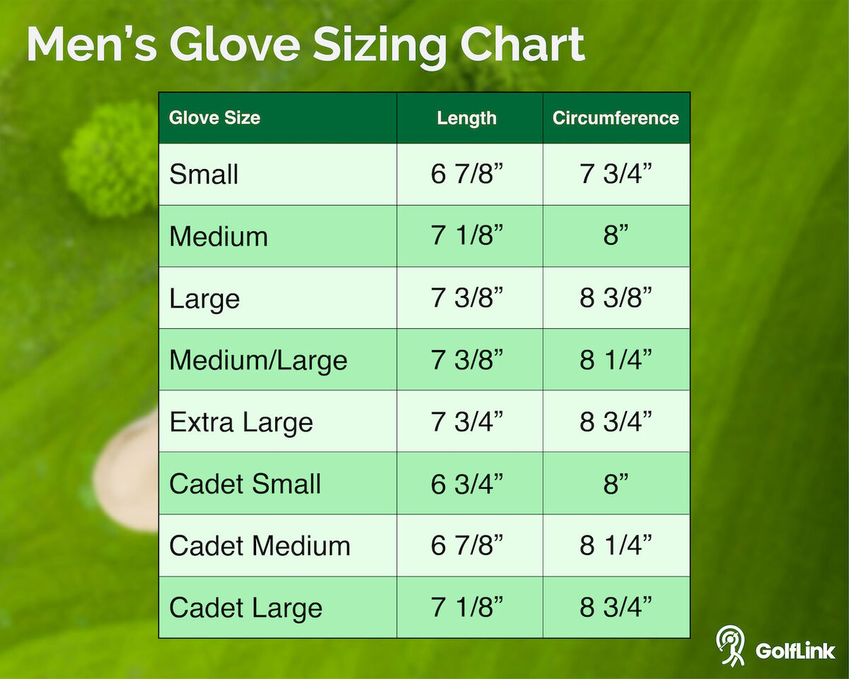 Men's golf glove sizing chart