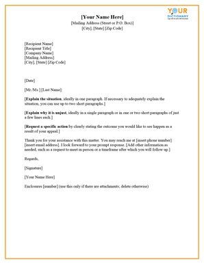 template letter of appeal