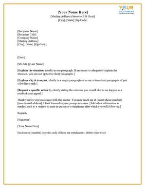 template letter of appeal