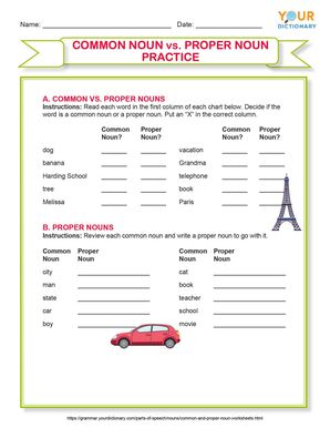 Common and Proper Nouns Worksheets (Free) | YourDictionary