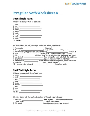 irregular verb worksheet a