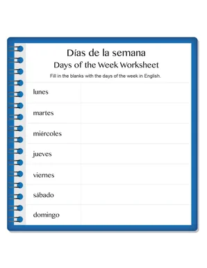 English days of the week worksheet