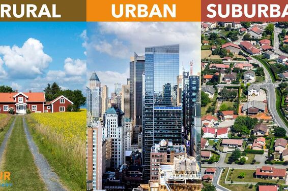 difference between rural and urban and suburban