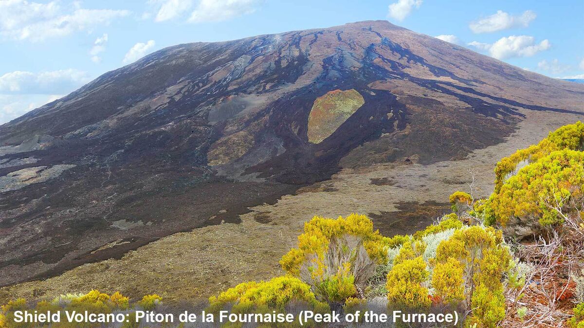 Piton de la Fournaise as shield volcano example