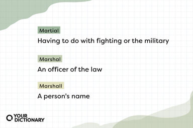 Martial vs Marshal vs Marshall definitions