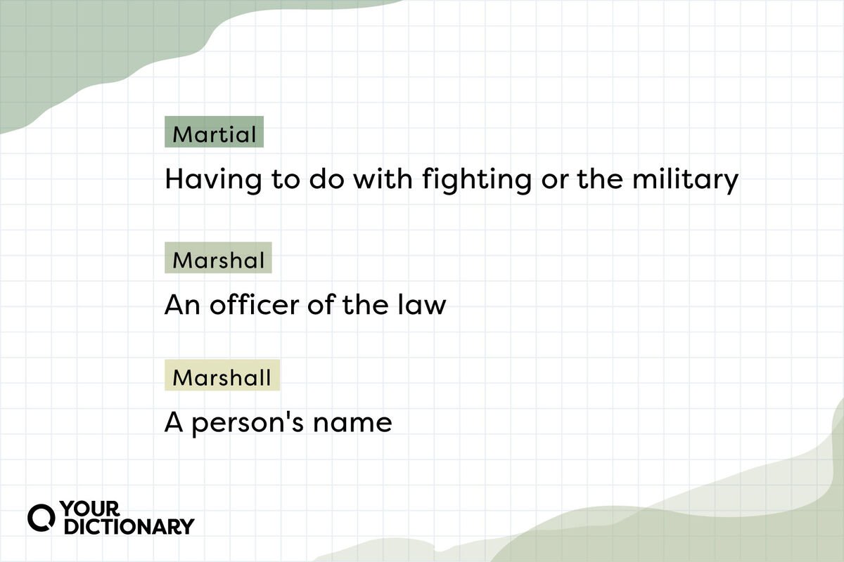 Martial vs Marshal vs Marshall definitions