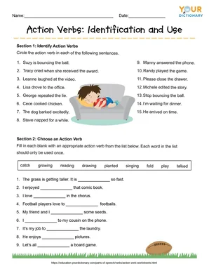 action verbs identification and use worksheet
