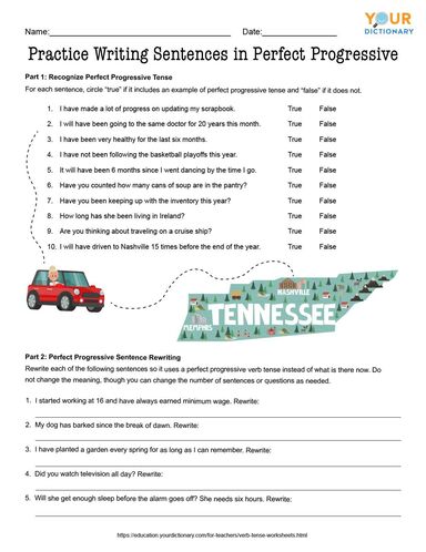practice writing sentences in perfect progressive worksheet