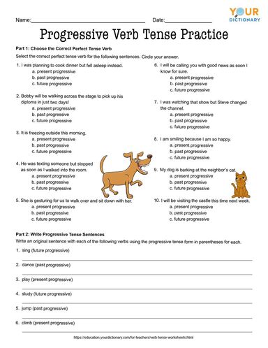 verb tense worksheets for middle and high school