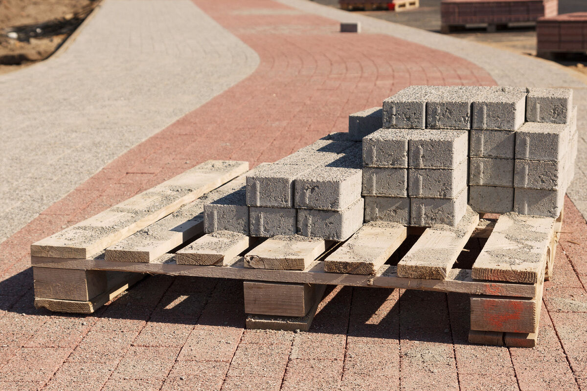 Bricks placed on a wooden pallet