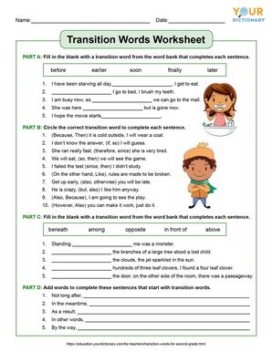 transition words worksheet