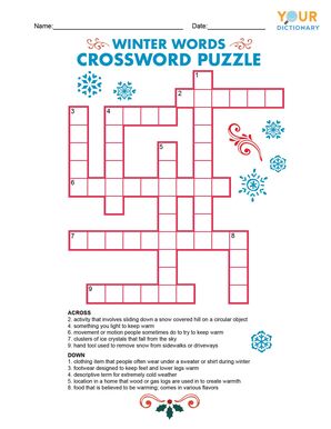 winter words crossword puzzle game printable