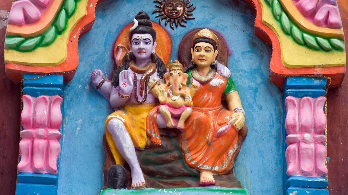 hindu god Shiva with Parvati and infant Ganesh