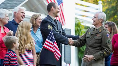 shaking hand of veteran patriotic