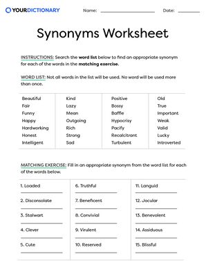 Synonyms and Antonyms (Exercise 2)