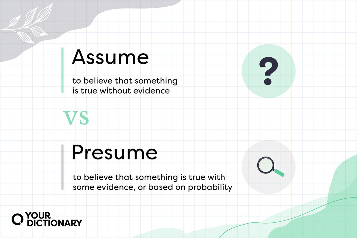 Magnifying Glass And Question Mark With Presume vs Assume Definitions