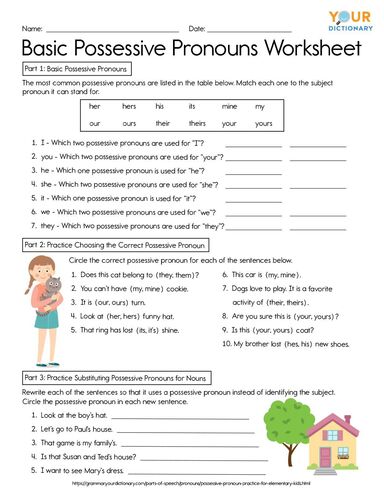 Possessive Pronouns Exercises For Kids Free Worksheet