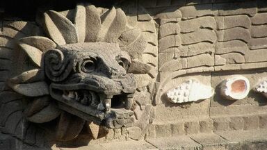 Serpent relief archaeological Aztec site Teotihuacan