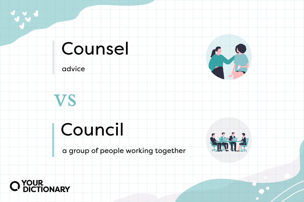 Council (business meeting) vs counsel (Woman comforting woman) With Definitions