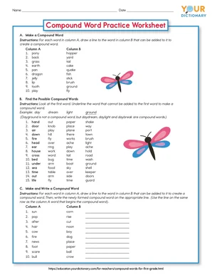 compound word practice worksheet printable