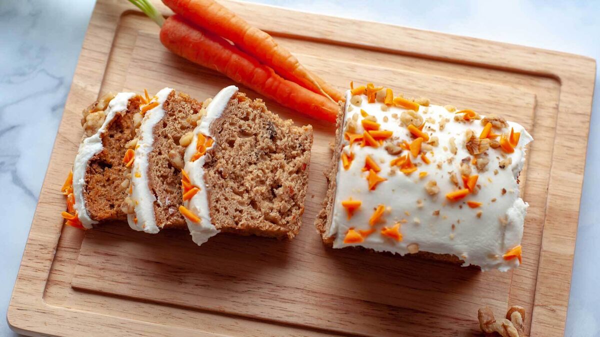 Easter tradition carrot cake on cutting board