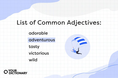 Person Skydiving With List of Common Adjectives