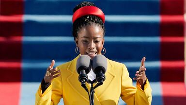 poet laureate Amanda Gorman speaking at inauguration 2021