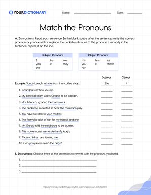 Match Pronouns Worksheet