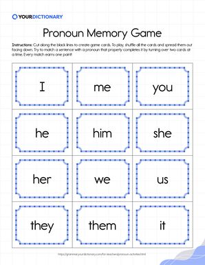 Pronoun Memory Card Game