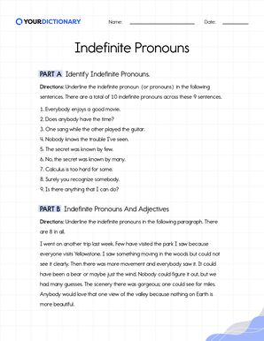 indefinite pronouns worksheet