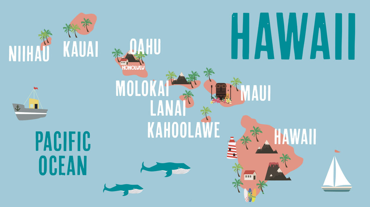 state of Hawaii with islands labeled