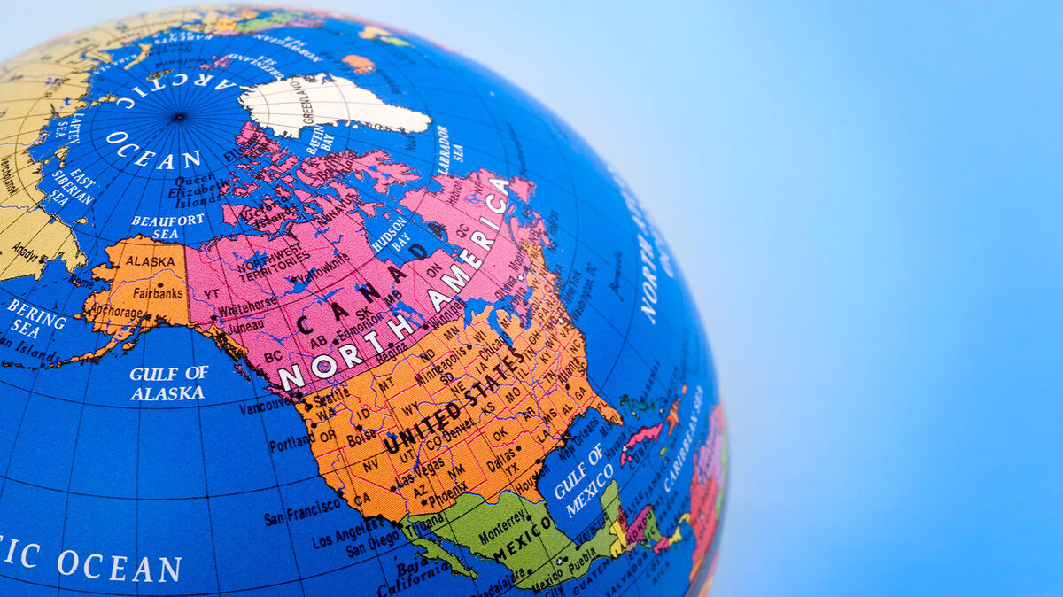 North America shown on world globe