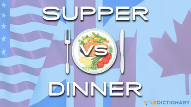 supper vs dinner with flags behind place setting supper vs dinner with flags behind place setting