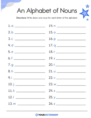 an alphabet of nouns worksheet