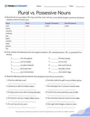 Plural vs. Possessive Nouns Worksheet