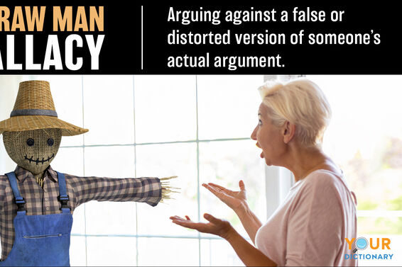 straw man fallacy woman arguing with scarecrow