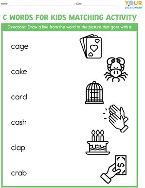 c words for kids matching activity worksheet