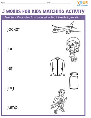 j words for kids matching activity worksheet