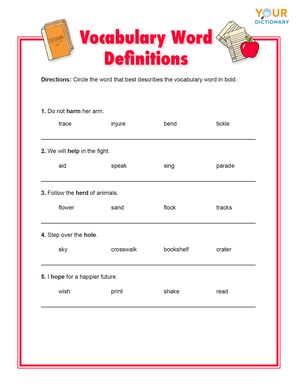 vocabulary word definitions for letter h worksheet